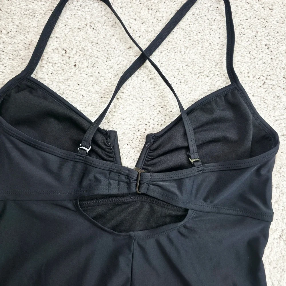 Collections by Catalina‎ Tankini Top Womens S 4-6 Black Ruched Flattering Swim